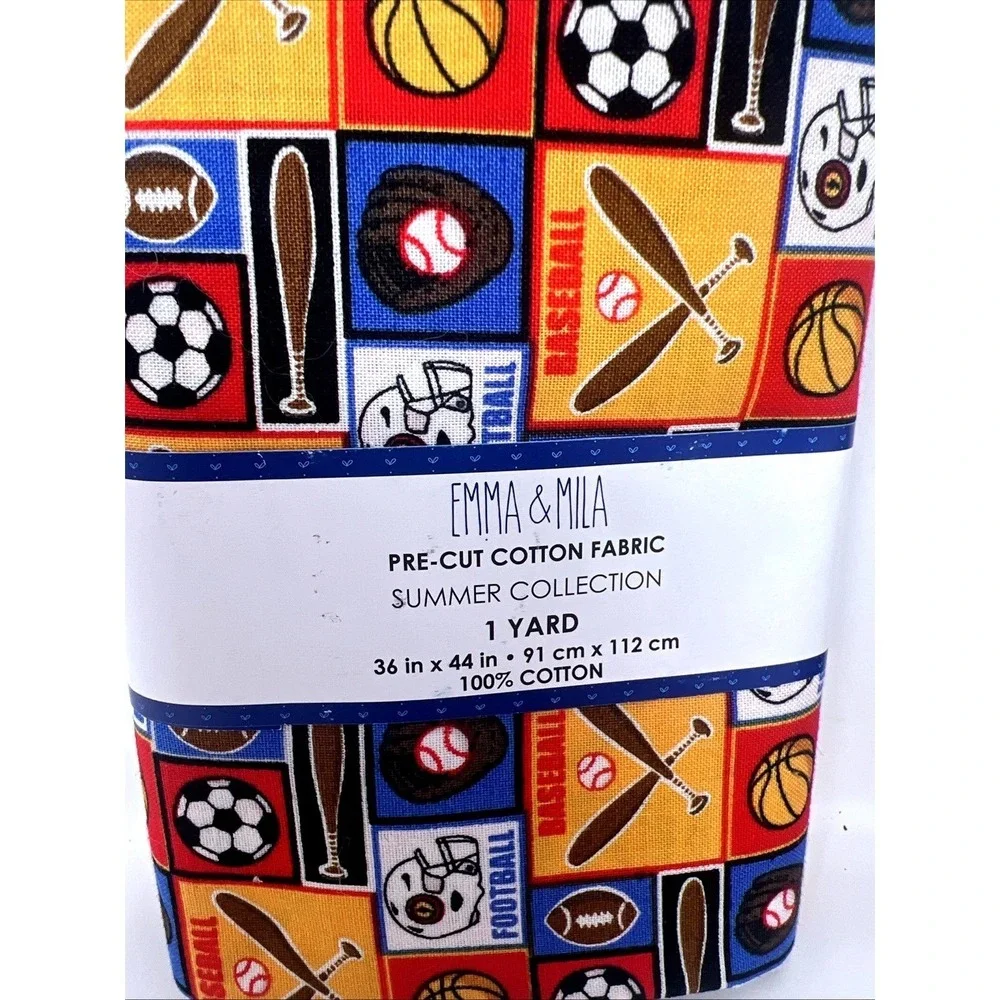 Lot Of 3 Emma & Mila Sports Blocks-Colorful 100% Cotton Woven Fabric-3 Yards New